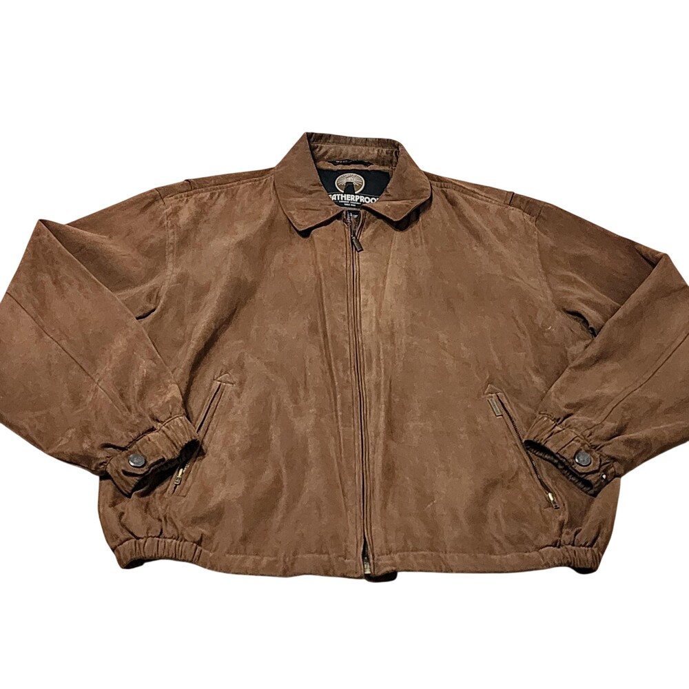 Weatherproof Bomber Jacket Mens Large Brown Microfiber Lined Full Zip Casual